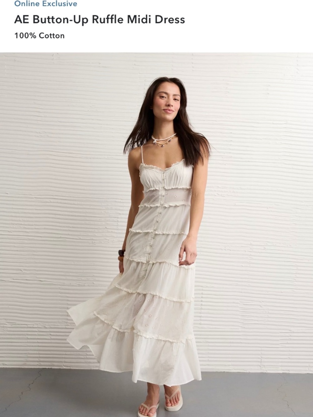 AE Button-Up Ruffle Midi Dress